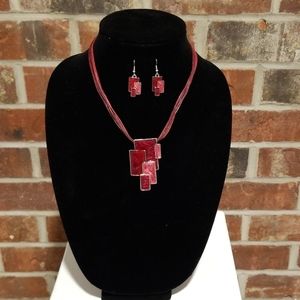 Pink and Red Necklace and Earrings